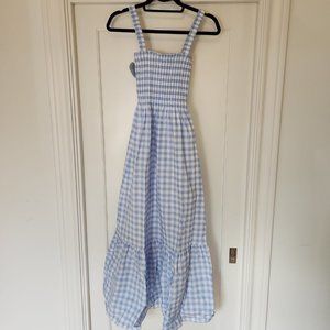 NWT Hill House Home Anjuli Cotton Nap Dress in Blue Clip Dot Check